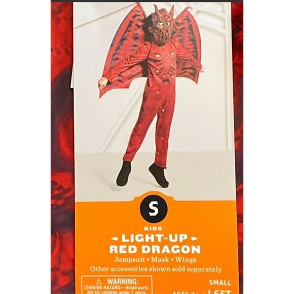Hyde and Eek Red Dragon W/Light Up Mask Halloween Costume Kids Size S - Picture 1 of 10